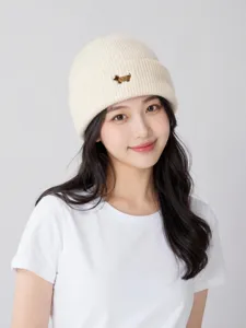 Cute animal embroidery knit beanie hat with high elasticity, warm and windproof daily wear.