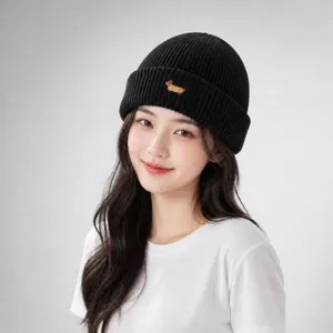 Winter Warm Acrylic Knit Beanie Hat Cute Animal Embroidery Windproof Slouchy Cuff Skull Cap For Men Women Daily Outdoor Wear