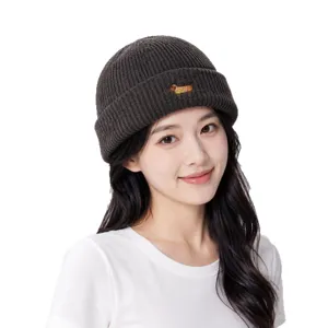 Cute animal embroidery beanie hat for women winter warm knitted pull-on cap daily wear