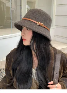 Sombrero de pescador de lana marrón otoño invierno para mujer, elegante sombrero de fieltro.