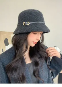 Elegante sombrero de cubo de fieltro de lana para mujer invierno moda casual liso