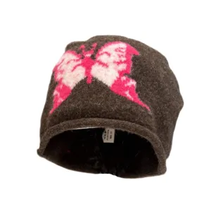 Cappello slouchy in peluche con ricamo a farfalla retro donna berretto caldo invernale in maglia