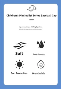Cappellino baseball minimalista bambini dettaglio morbido assorbente protezione solare traspirante