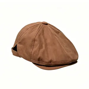 Classico berretto gavroche marrone da uomo e donna, cappello piatto vintage tinta unita caldo.