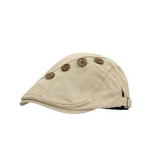 Casual cotton flat cap for men, stylish side buttons newsboy hat, comfortable big head size.
