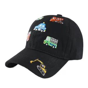 Berretto da baseball per bambini con auto ricamate, cappello nero per ragazzi.