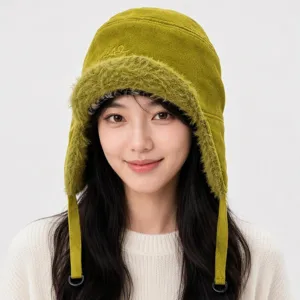 Comodo cappello da aviatore verde oliva con paraorecchie soffici, cappello invernale antivento.