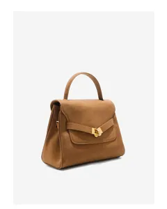 Retro leather Kelly shoulder bag for women, classic brown handbag with gold hardware.