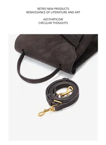 Dark brown leather shoulder bag with gold hardware and removable strap for women daily commute.