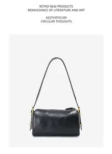 Genuine leather shoulder bag for women, stylish underarm baguette pillow bag for commute.