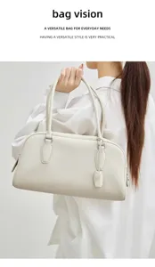 Elegant women genuine leather boston bag minimalist long handle shoulder bag chic daily purse
