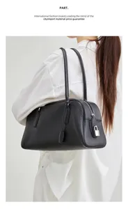 Genuine leather Boston bowling bag minimalist women large capacity commuter shoulder bag