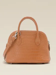 Sac à Main Femme Cuir Véritable Motif Crocodile Sac Bandoulière Vintage Navette Sac Bowling