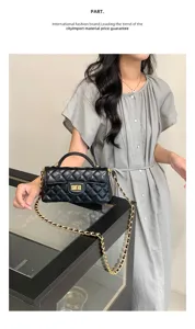 Classic quilted chain shoulder bag for women, elegant black leather top handle handbag.