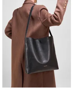 Black leather shoulder bag for women, large capacity minimalist tote bag for daily commute.