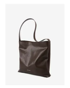 Dark brown leather shoulder bag large capacity casual tote retro commuter handbag for women