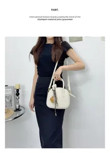 Women's top-handle bowling bag stylish PU leather crossbody purse chic daily handbag