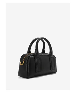 Detailed close-up view highlighting the premium black leather texture and exquisite golden hardware.