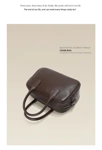 Retro genuine leather Boston bag, top layer cowhide bowling handbag, casual commuter shoulder bag