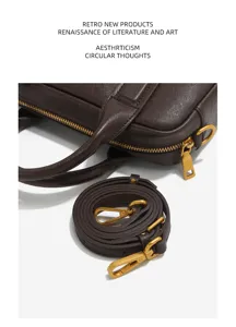 Retro genuine leather Boston handbag with detachable shoulder strap and gold hardware.