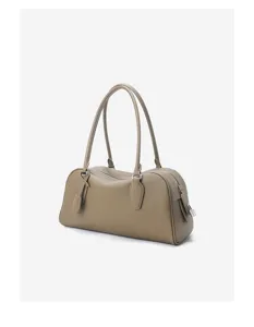 Minimalist genuine leather Boston bag, large capacity commuting shoulder pillow bag for women.