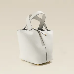 White genuine leather bucket bag top layer cowhide women handbag casual commuter tote bag main