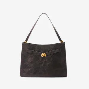 Women's genuine leather shoulder bag, vintage retro underarm handbag for daily commuter style.
