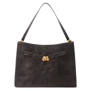 Elegant dark brown leather shoulder bag, vintage underarm tote for women, daily commute