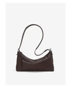 Retro bruine echte lederen hobo schoudertas gedetailleerd aanzicht, klassieke tas.