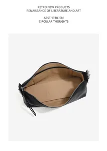 Klassieke zwarte lederen hobo schoudertas voor dames, ruime casual dagelijkse handtas.