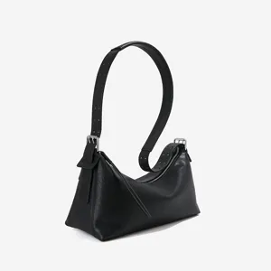 Klassieke zwarte lederen hobo schoudertas, retro dames tas voor dagelijks gebruik.