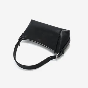 Klassieke zwarte echt lederen hobo schoudertas voor dames, retro casual tas met grote capaciteit.