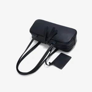 Genuine Leather Shoulder Bag Minimalist Chic Black Underarm Bag Daily Casual Tote