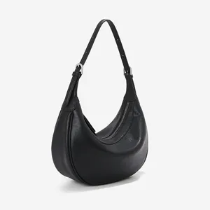 Women Genuine Leather Crescent Hobo Bag Large Capacity Commuter Shoulder Bag Simple Casual Crossbody Underarm Bag