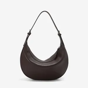 Brown crescent hobo bag for women, premium leather underarm shoulder bag for daily commute.
