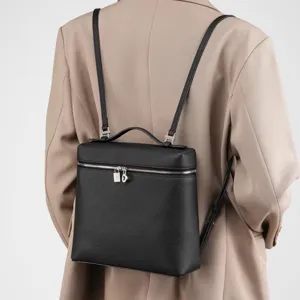 Minimaliste Sac à Dos en Cuir de Vachette pour Femmes Grande Capacité Décontracté Voyage Sac d'École Couleur Unie Daypack