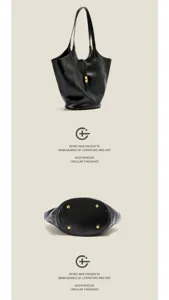 Detailed view of the black genuine leather tote bag showcasing premium soft texture.