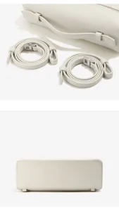Détail de sac à dos en cuir véritable blanc avec texture fine, bretelles réglables et fond propre.