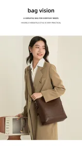 Genuine leather brown bucket bag for women, large capacity stylish shoulder and crossbody bag.
