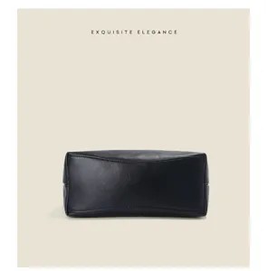 Genuine leather black hobo shoulder bag women commuting underarm tote bag large capacity.