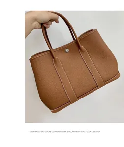 Brown genuine leather tote bag for women, classic office handbag with top handle bag.