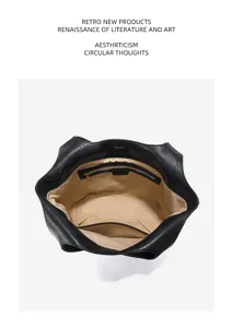 Black genuine leather tote bag for women, large capacity commuter shoulder and bucket bag.