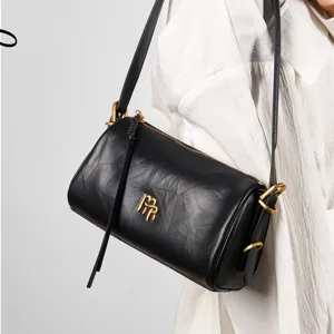 Genuine Leather Bag Women Underarm Bag Large Capacity Shoulder Bag Retro Cylinder Pillow Bag Commuter Handbag