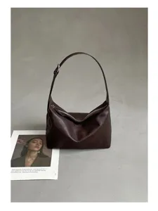 Genuine leather hobo bag for women, dark brown underarm shoulder bag, stylish commuter tote.