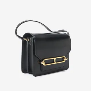 Glossy leather shoulder bag chic chain lock daily commute crossbody bag elegant women purse