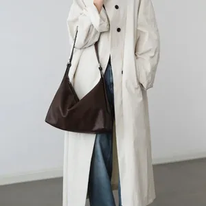 Genuine leather hobo bag for women, stylish brown shoulder bag, casual commuting tote purse.