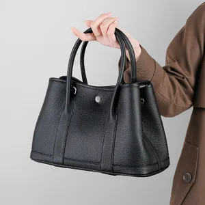 Women Genuine Leather Tote Bag Top Layer Cowhide Garden Handbag Simple Commuter Shoulder Bag Large Capacity