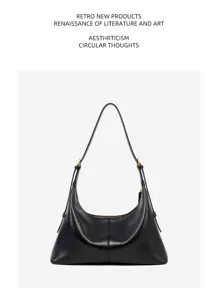 Minimalist genuine cowhide shoulder hobo bag, large capacity luxury commuter bag.