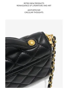 Black quilted leather chain shoulder bag classic designer style elegant women crossbody purse