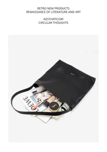 Black leather hobo shoulder bag detailed view, large capacity casual daily tote for women.